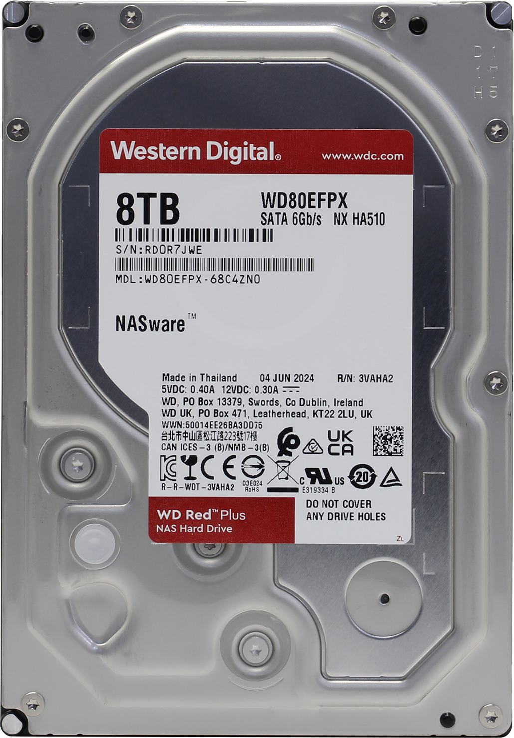 Жесткий диск 8ТБ Western Digital "Red Plus WD80EFPX", 5640об./мин., 256МБ