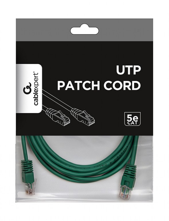 Патч-корд UTP 5e кат. Cablexpert "PP12-2M/G" с разъемами RJ-45, зеленый