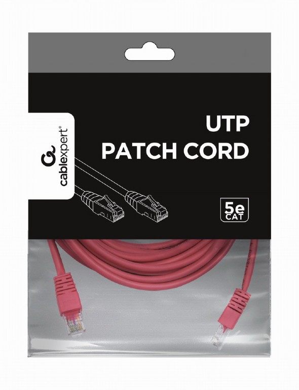 Патч-корд UTP 5e кат. Cablexpert "PP12-5M/RO" с разъемами RJ-45, розовый