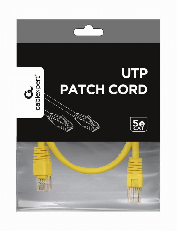 Патч-корд UTP 5e кат. Cablexpert "PP12-0.25M/Y" с разъемами RJ-45, желтый
