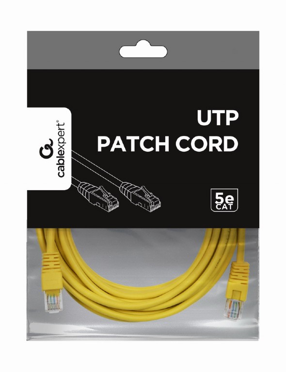 Патч-корд UTP 5e кат. Cablexpert "PP12-5M/Y" с разъемами RJ-45, желтый