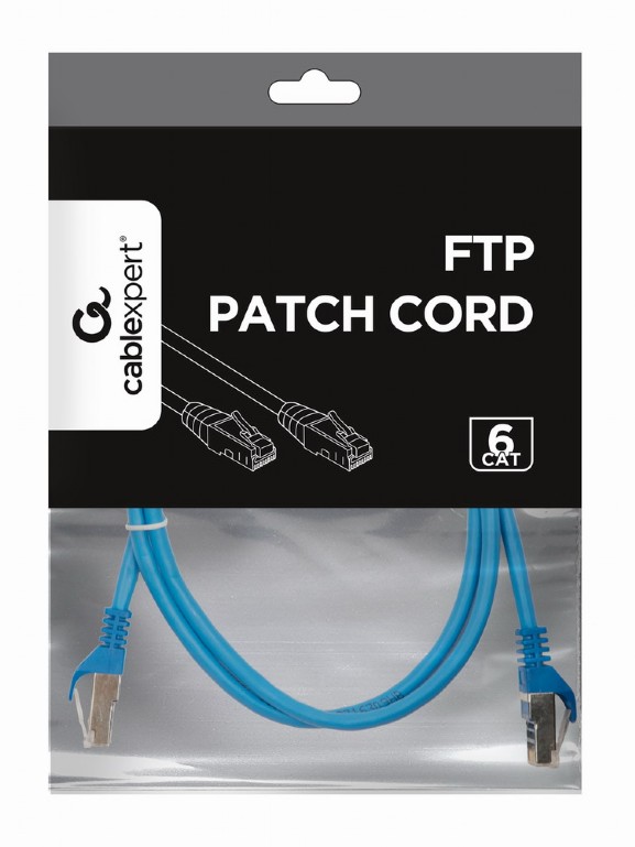 Патч-корд FTP 6 кат. Cablexpert "PP6-1M/B" с разъемами RJ-45, синий