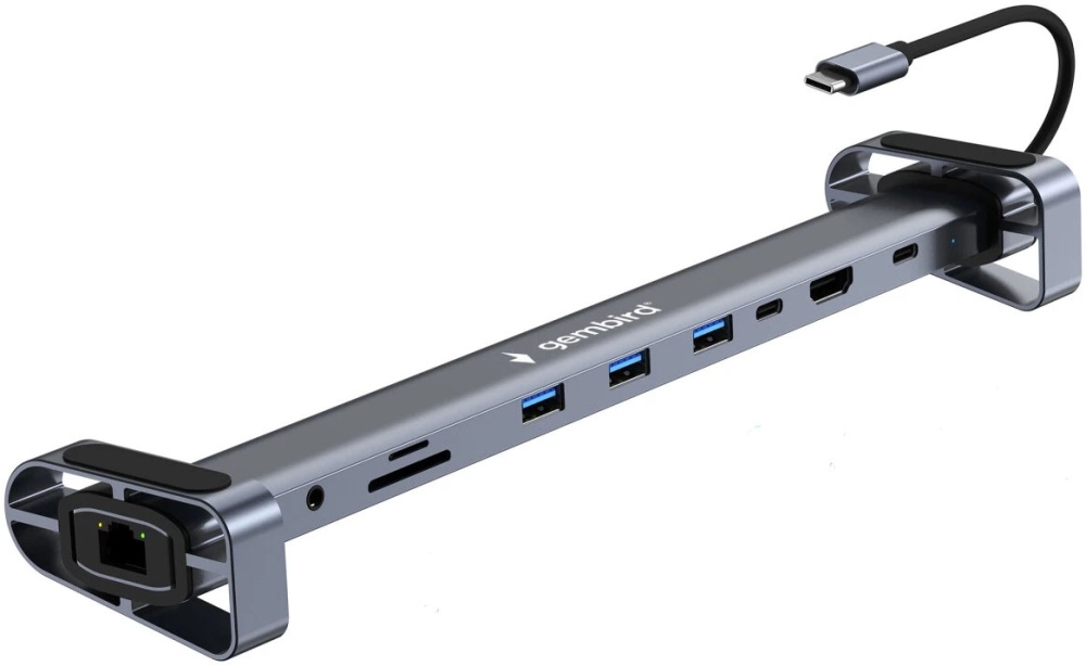 Док-станция Type-C->3 порта USB3.1 + 1 порт HDMI + 1 порт LAN 100МБит/сек. + 1 порт Type-C PD + 1 порт Type-C + CR + аудио Gembird "UHB-D5", серый