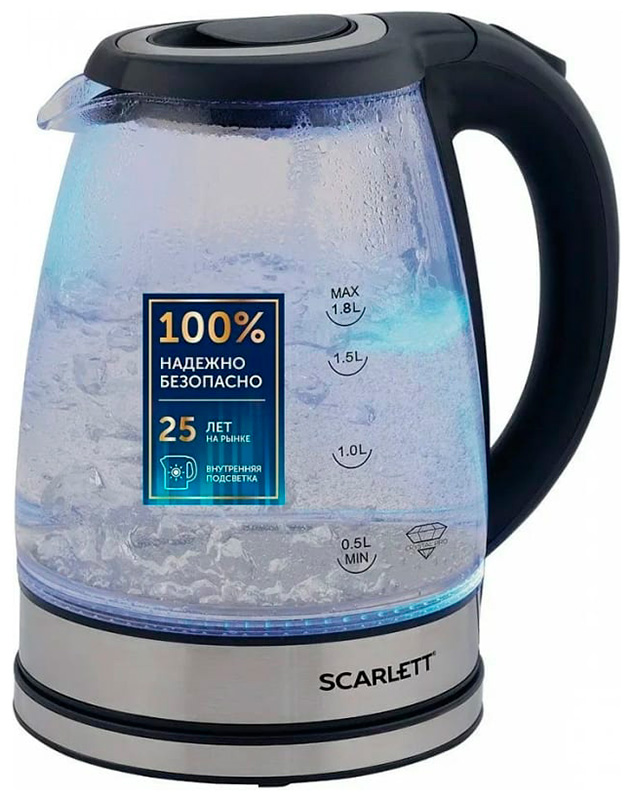 Чайник Scarlett "SC-EK27G88", электрический, подсветка, серебристо-черный
