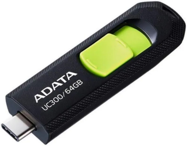 Накопитель USB flash 64ГБ ADATA "FlashDrive UC300" ACHO-UC300-64G-RBK/GN, OTG, черно-зеленый